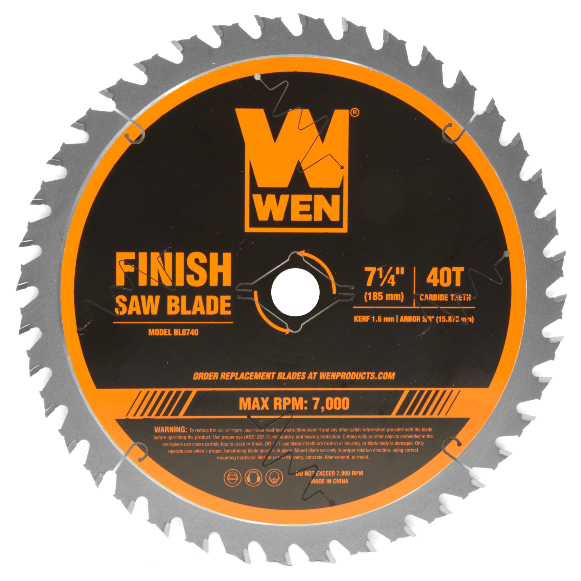 WEN Carbide-Tipped Finish Saw Blade - 7.25in. Dia., 40-Tooth, 5/8in. Arbor, Model# BL0740